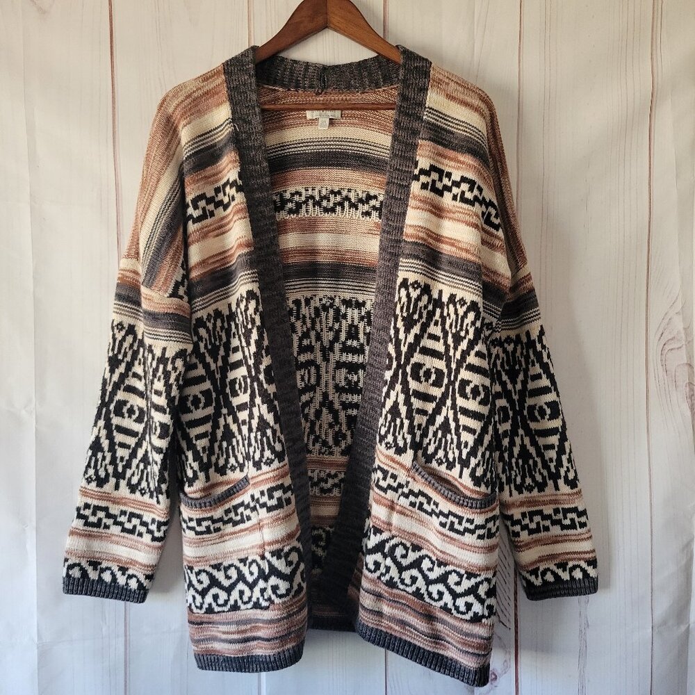 Buckle Lucky Brand Jacquard Boyfriend Open Front Knit Cardigan Sweater, Western